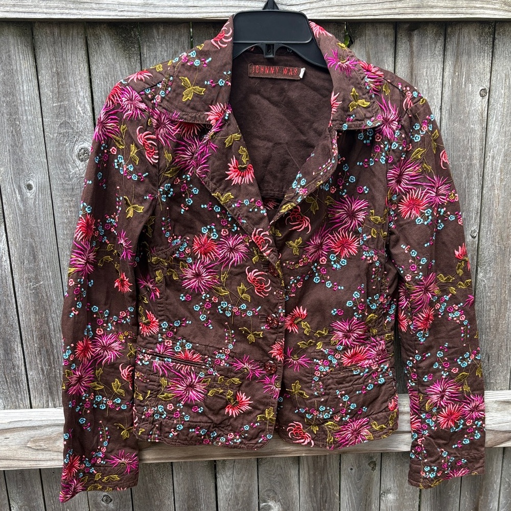 Johnny Was medium cotton floral blazer!